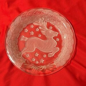 Celebrations Reindeer with Stars Glass Plate - Clear Holiday Decor